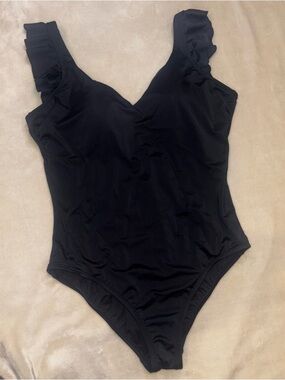 Classic Black Ruffle Strap One-Piece Swimsuit